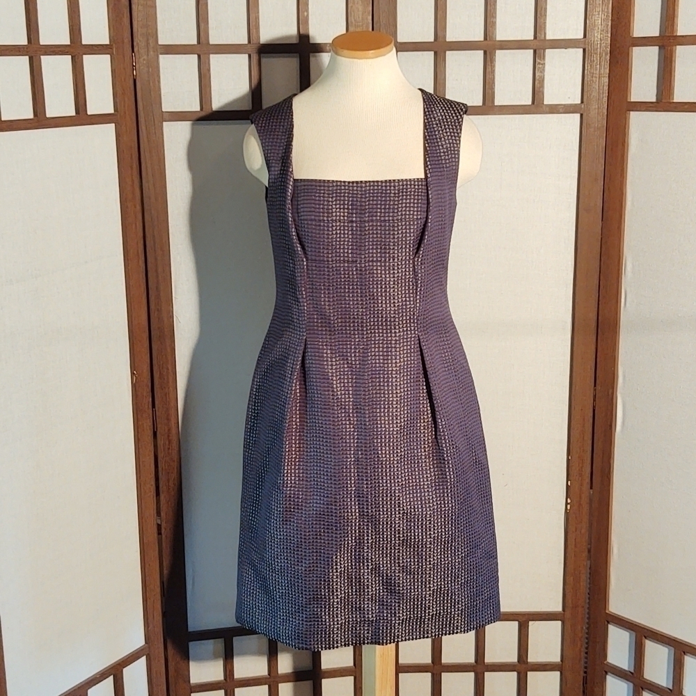 Lida Baday Jacquard Tucked Dress Midnight Sz 10 NWT